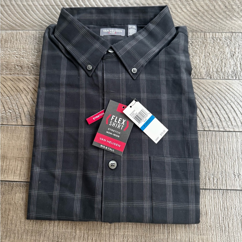 Van Heusen Men’s Black Casual Button Down Long Sleeved FLEX Shirt